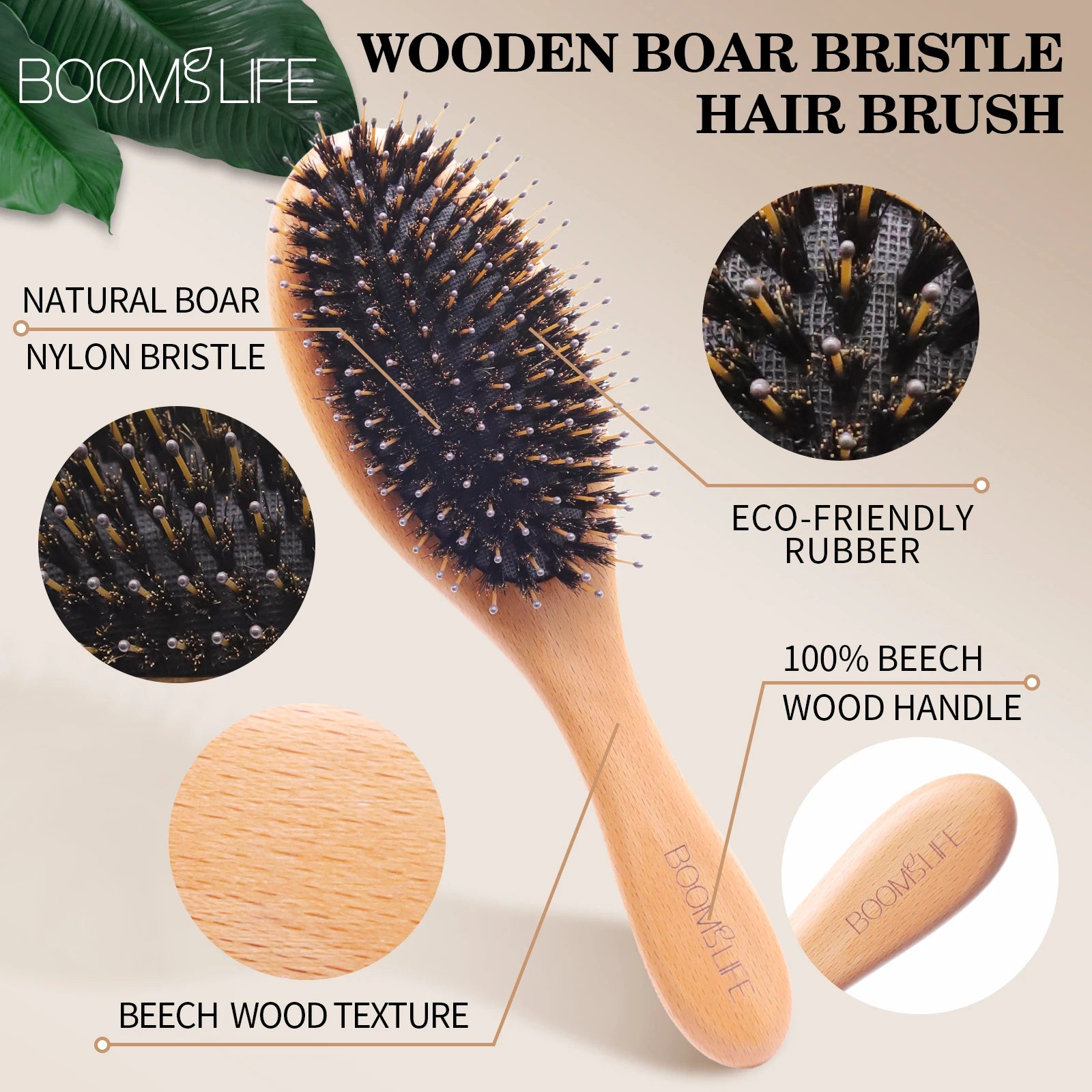 Soft Boar Bristle Hair Brush for Shinier Hair
